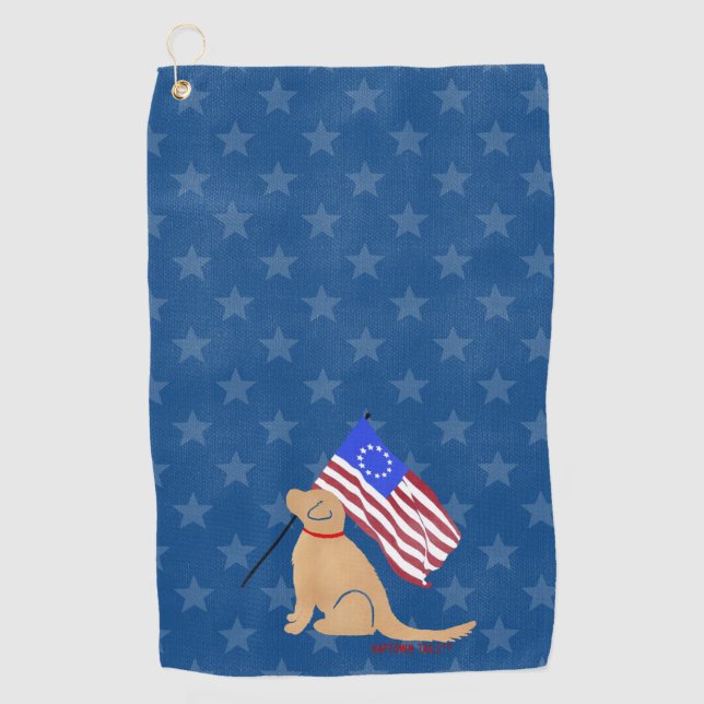 Chien d'or patriotique Drapeau américain serviette (Devant)