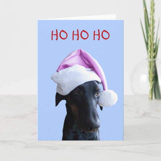 Chien drôle avec carte de Noël Santa Hat rose (Devant)