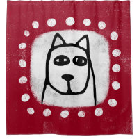 Chien Drôle Sur Le Rideau De Douche Rouge