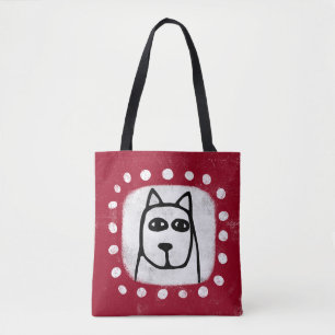 Chien drôle sur le Sac fourre-tout rouge