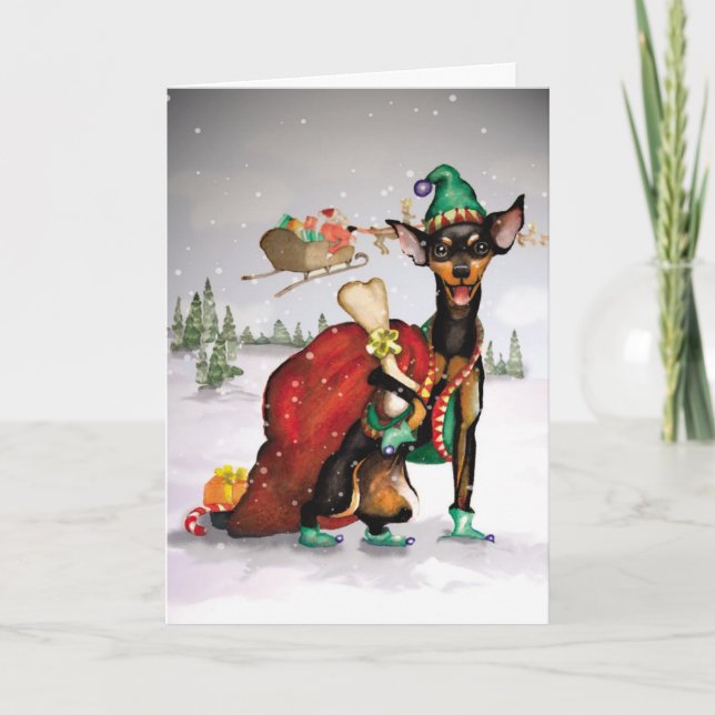 Chien Elf - Miniature Pinscher Carte de Noël (Devant)