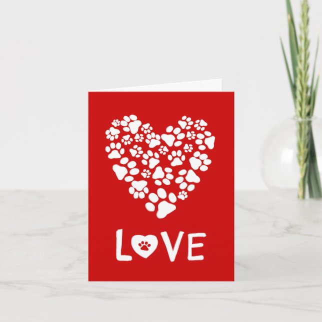 Chien Empreintes de pattes Cardiaque Carte d'amour (Devant)