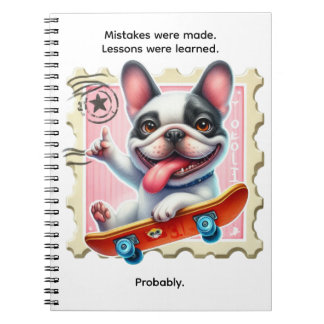 Chien en skateboard sur un cahier à timbres