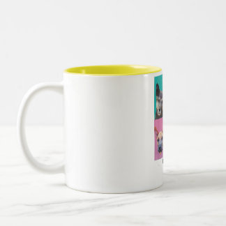 chien en sticker sur tasse jaune