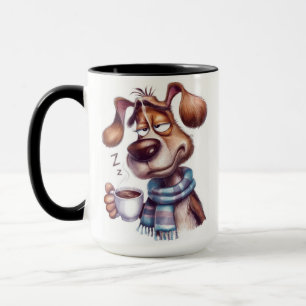 Chien endormi avec une tasse de café