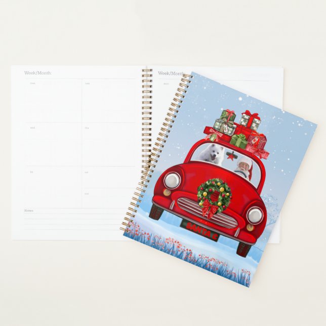 Chien Eskimo Américain En Voiture Avec Santa Claus (Devant avec enveloppe)