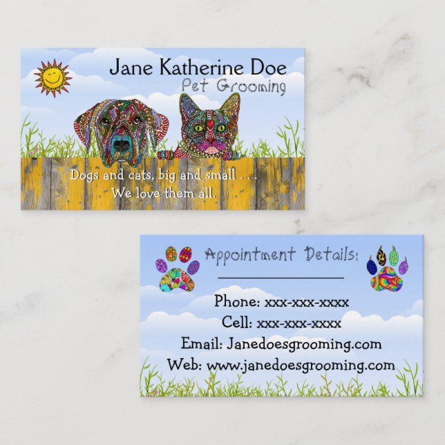 Chien et chat animal de compagnie Grooming Cartes  (Devant / Derrière)