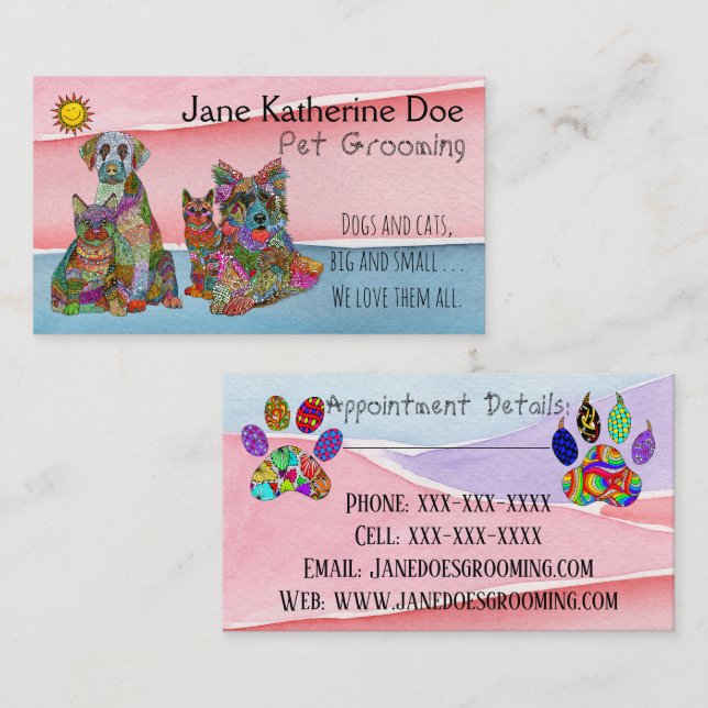Chien et chat animal de compagnie Grooming Cartes  (Devant / Derrière)