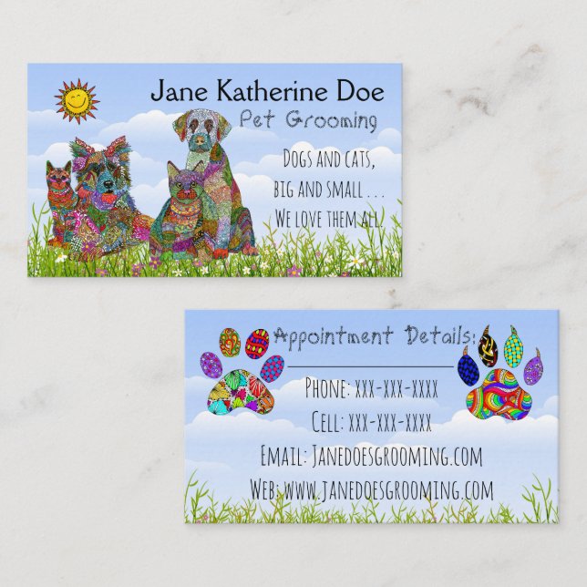Chien et chat animal de compagnie Grooming Cartes  (Devant / Derrière)