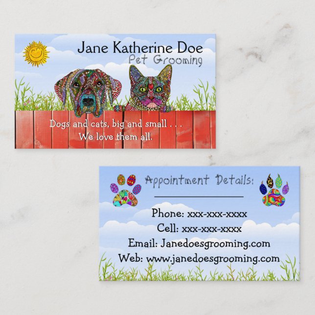 Chien et chat animal de compagnie Grooming Cartes  (Devant / Derrière)