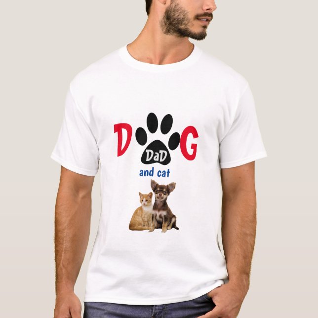 Chien et chat papa Fête des pères amusante T-shirt (Devant)