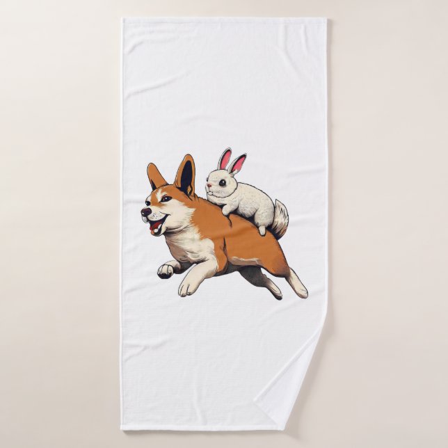 Chien et lapin Shiba Inu - Jouer ensemble Design (Serviette de bain)