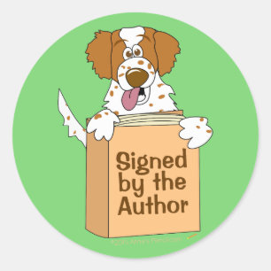 Chien et livre signé par l'auteur Stickers Enfants
