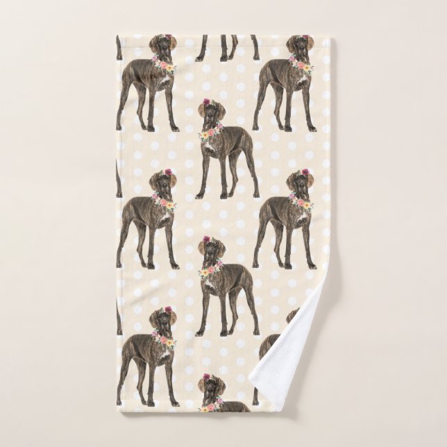 Chien Floral Great Dane Motif, Amoureux des chiens (Serviette à main)