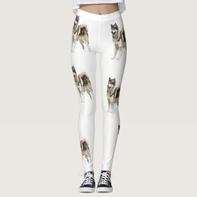 Chien Husky, Amoureux de les chiens Leggings perso (Devant)