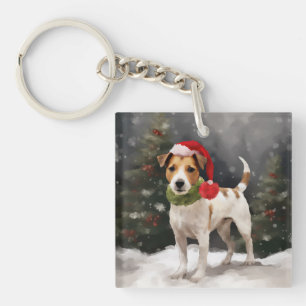 Chien Jack Russell dans la neige de Noël