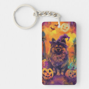Chien Keeshond effrayant Halloween Sorcière et Cit