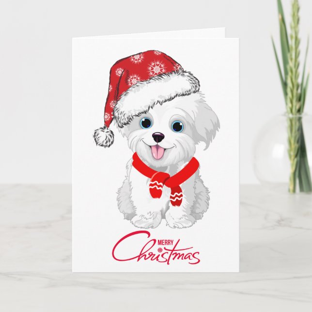 Chien maltais Joyeux Noël Carte de vacances pliée (Devant)