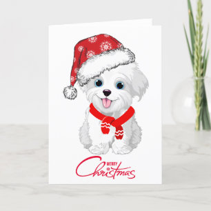 Chien maltais Joyeux Noël Carte de vacances pliée
