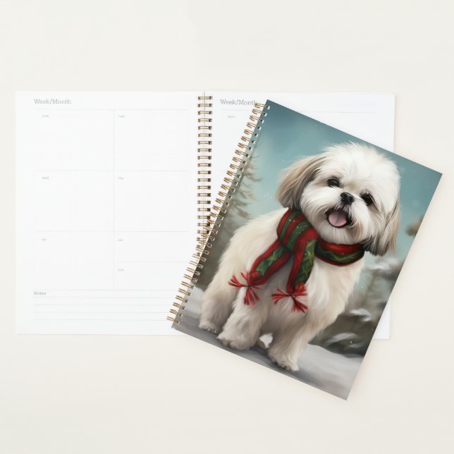 Chien Malti Tzu à Noël de neige (Devant avec enveloppe)