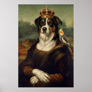Chien Mona Lisa avec perroquet cockatiel Affiches