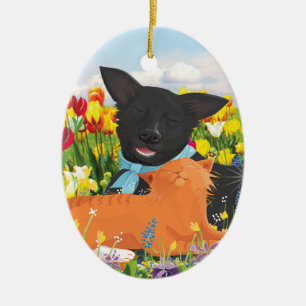 Chien noir, Chat rouge Arbre de Noël Ornement