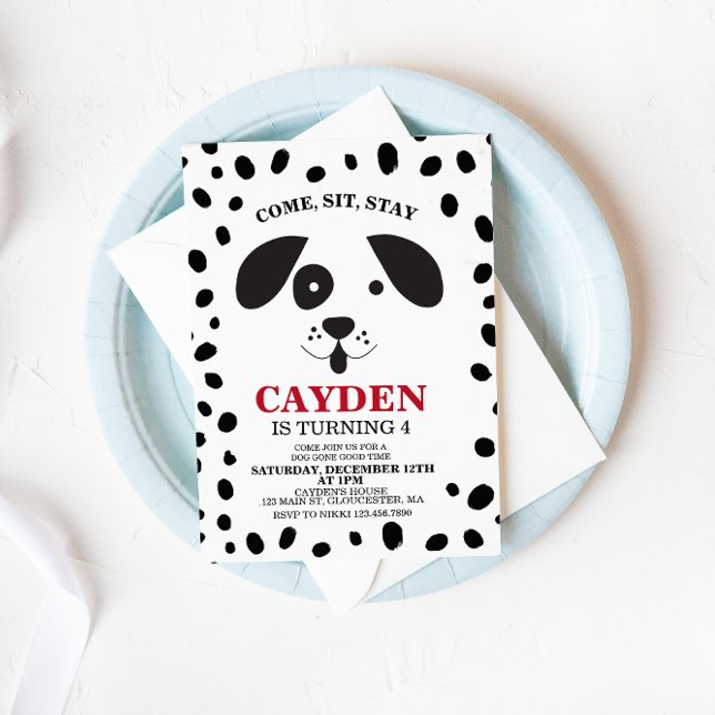 Chien noir et blanc spot Anniversaire Invitation (Créateur téléchargé)