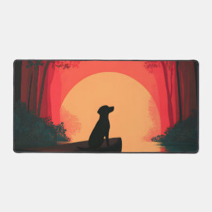 Chien noir minimaliste du coucher du soleil