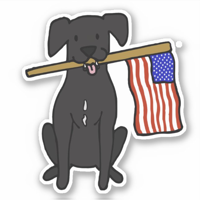 Chien noir tenant un autocollant de drapeau améric (Devant)