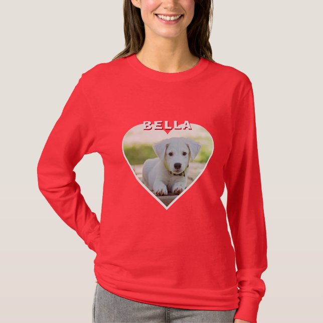 Chien Nom photo Coeur Chien Propriétaire T-Shirt (Devant)