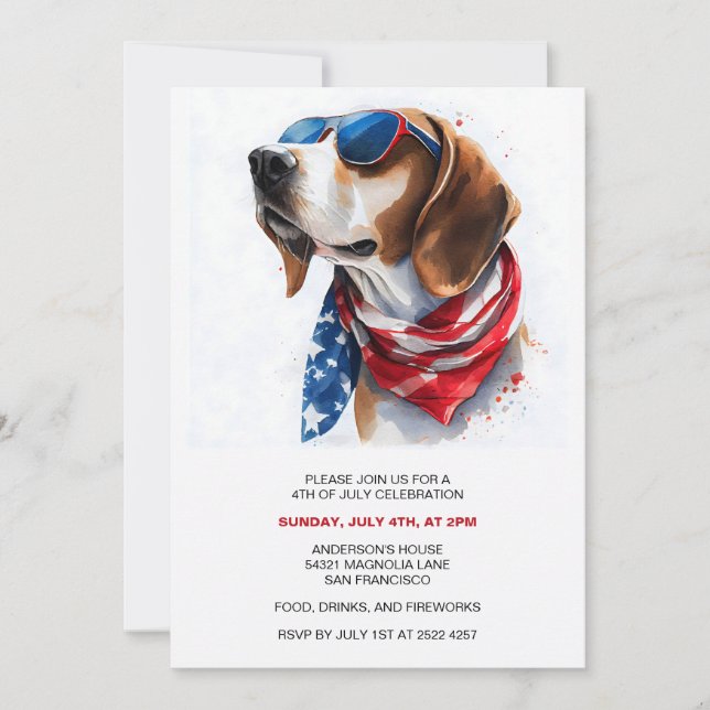 Chien patriotique 4 juillet Invitations (Devant)