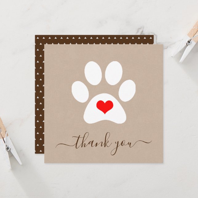 Chien Paw Pet Animaux de compagnie Merci Cartes (Devant/Arrière en situation)