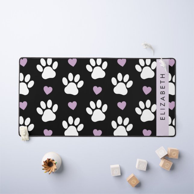 Chien Paws, White Paws, Lilac Hearts, Votre Nom (Tableau pour enfants)