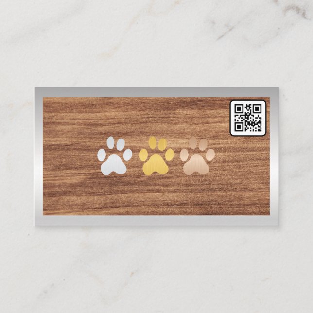 Chien Paws Wood | Carte de visite de code QR (Devant)