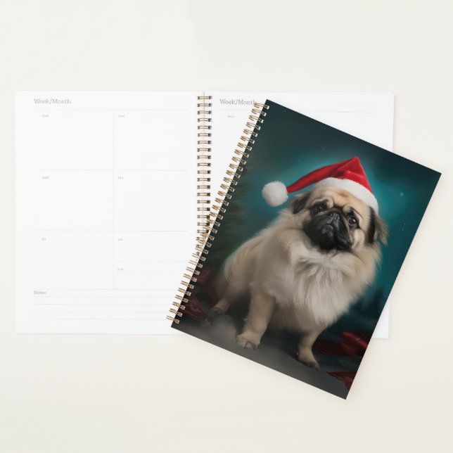 Chien pekingese pendant Noël de neige (Devant avec enveloppe)
