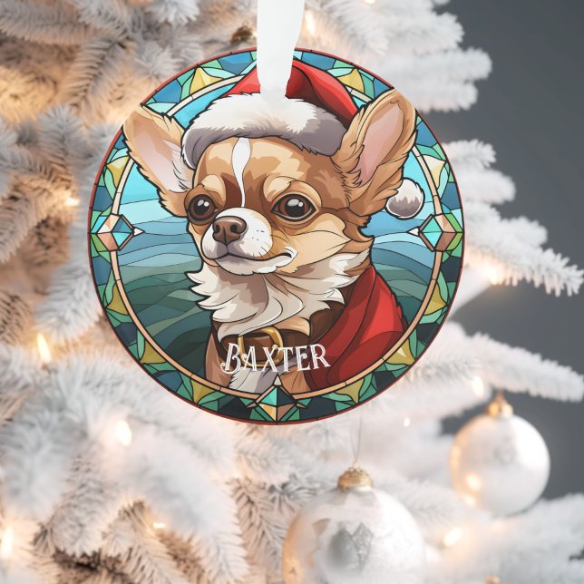 Chien personnalisé en verre tendu (Custom Chihuahua Christmas Ornament 
)