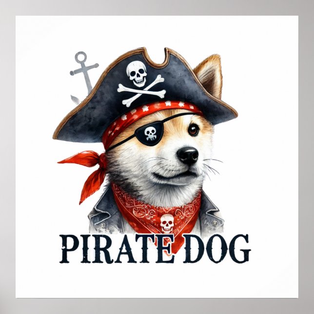 Chien pirate - Poster d'aquarelle numérique (Devant)