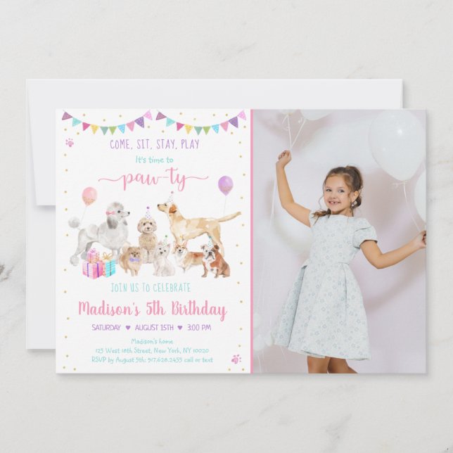 Chien rose Gold Girl Anniversaire Invitation (Devant)