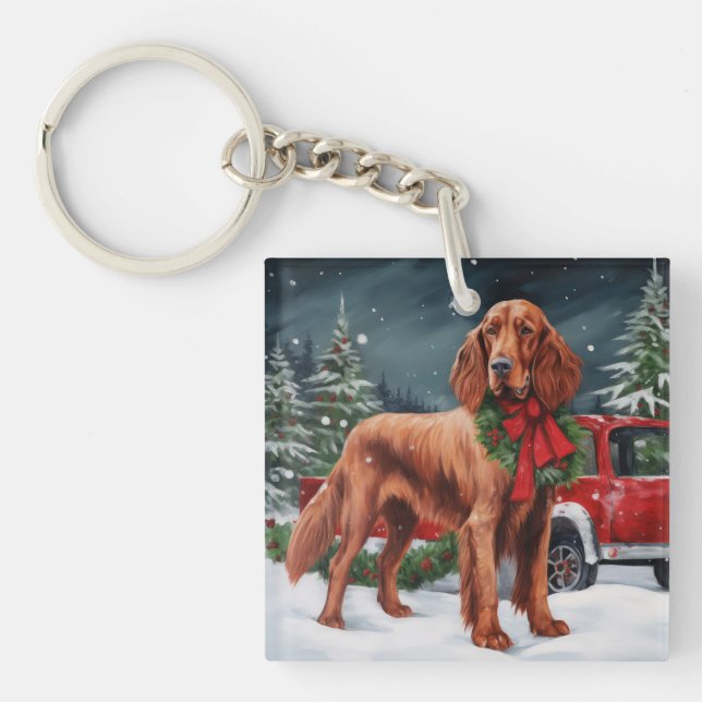 Chien rouge irlandais à la neige Noël (Devant)