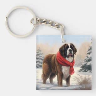 Chien Saint-Bernard dans la neige de Noël 