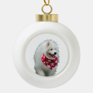 Chien Samoyé avec Bandana rond ornement de Noël