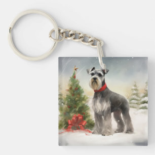 Chien Schnauzer dans la neige de Noël