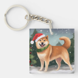 Chien Shiba Inu dans la neige de Noël
