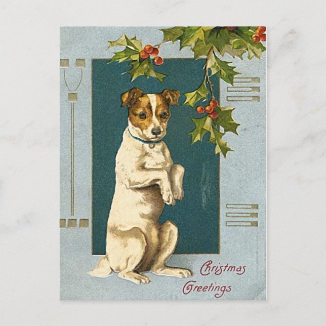 Chien sous une branche sainte - carte de noël vint (Devant)