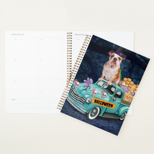 Chien-taureau anglais Halloween Truck nuit d'effro (Devant avec enveloppe)