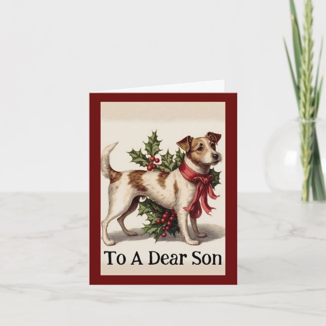 Chien vintage avec carte Holiday Holly (Devant)