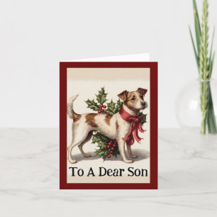 Chien vintage avec carte Holiday Holly
