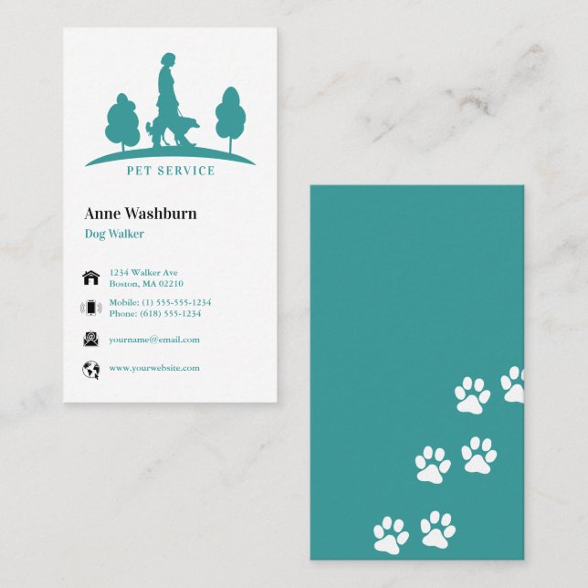 Chien Walker | Pet Care Aqua Carte de visite (Devant / Derrière)