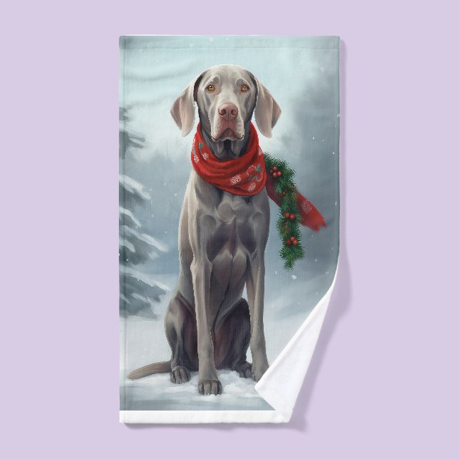 Chien Weimaraner à Noël de neige (Serviette à main)