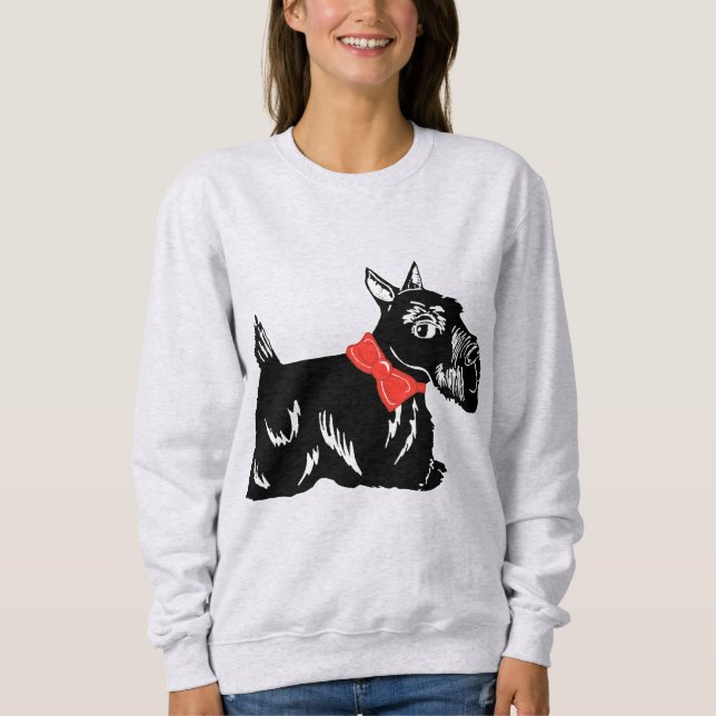 Chienne écossaise avec Sweatshirt de Bow rouge (Devant)